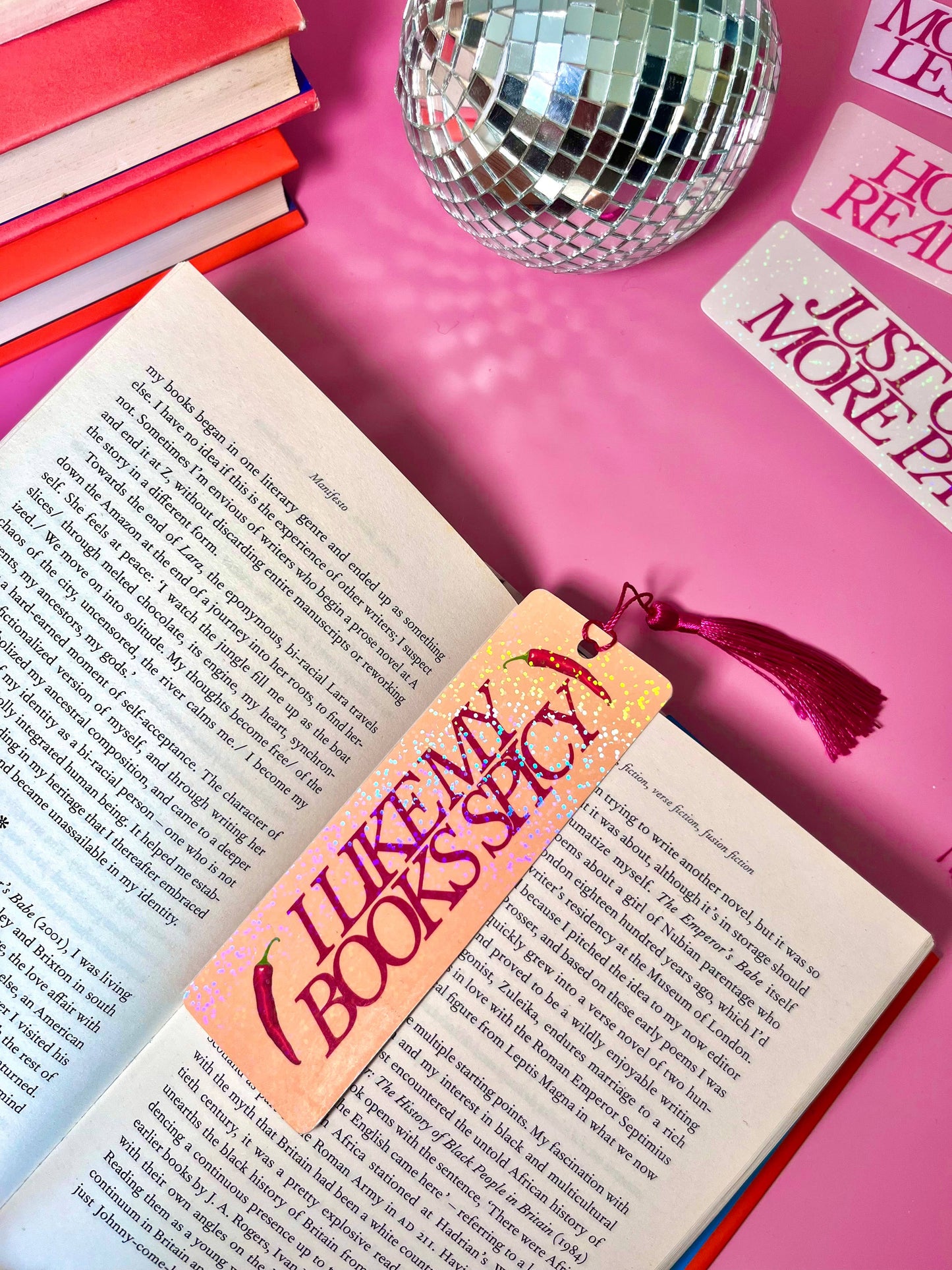 I Like My Books Spicy Holographic Tassle Bookmark -Romantasy