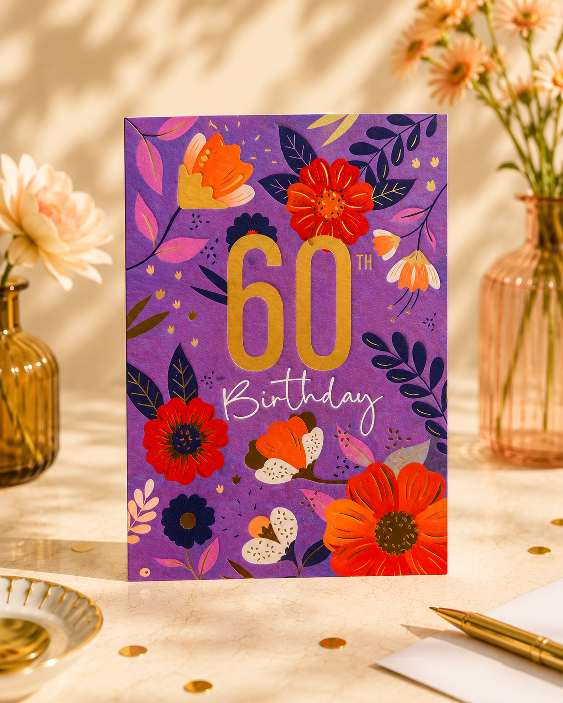 Age 60 Floral Birthday Card