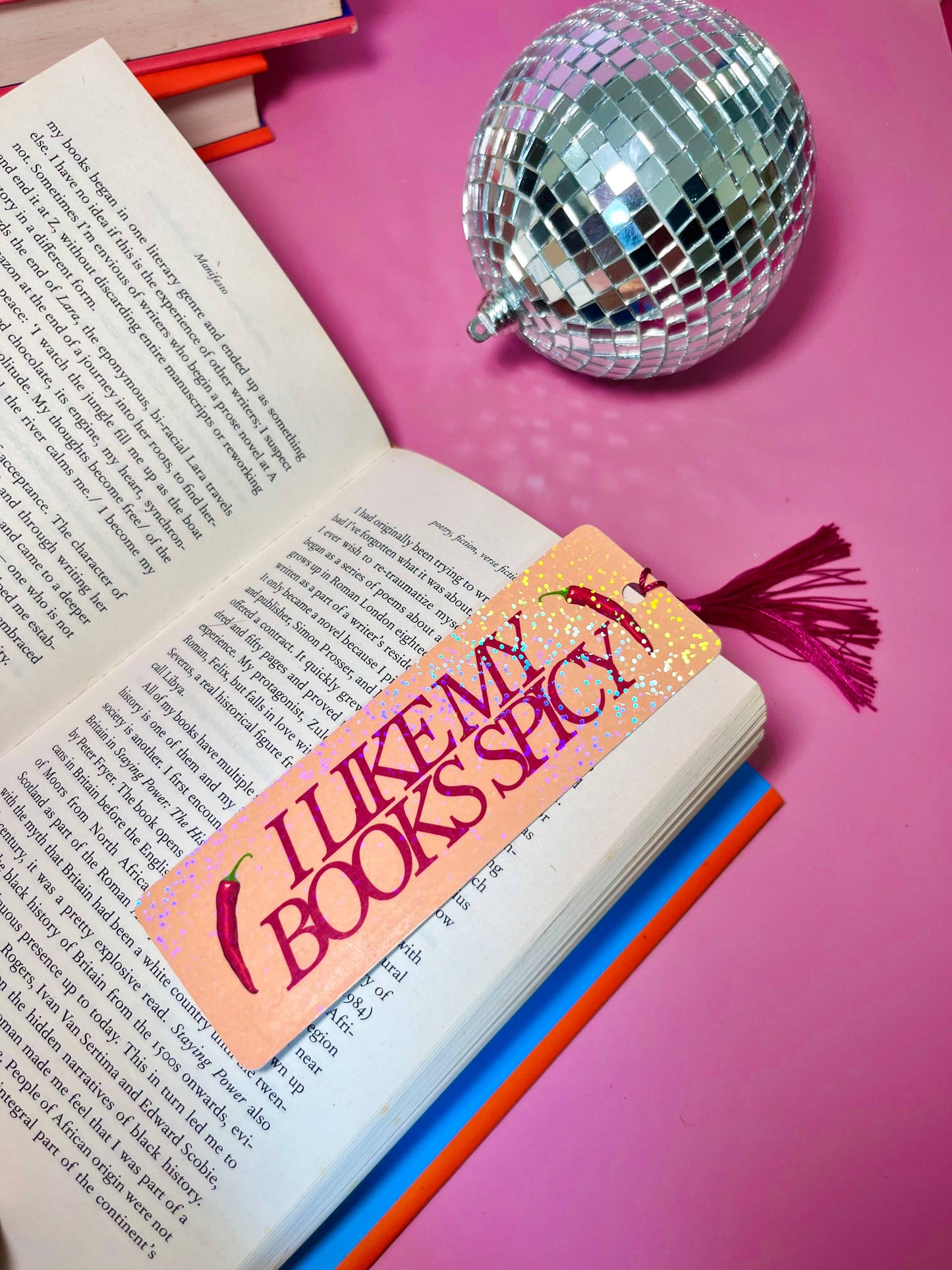 I Like My Books Spicy Holographic Tassle Bookmark -Romantasy