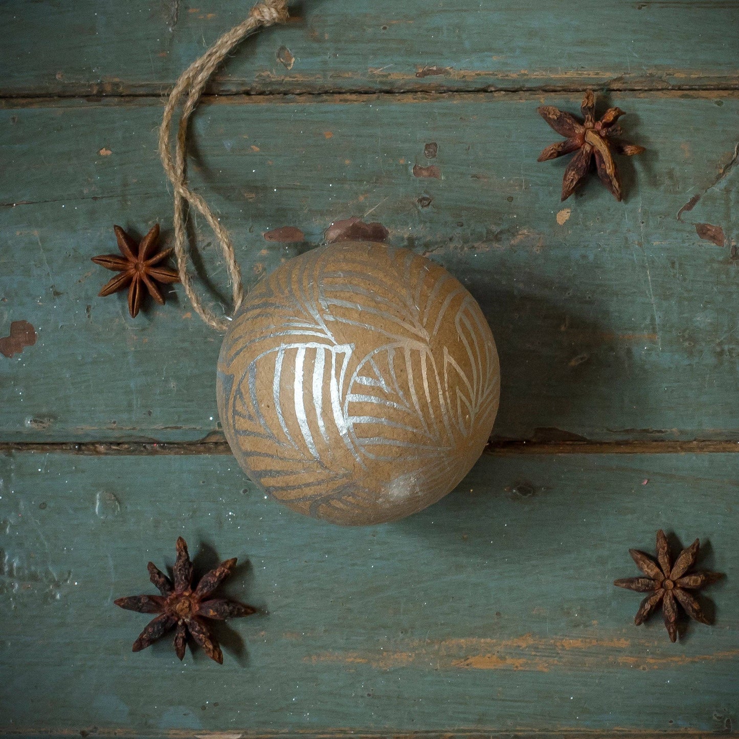 Kraft Papier Mache Baubles with Silver Decoration - 3 Designs