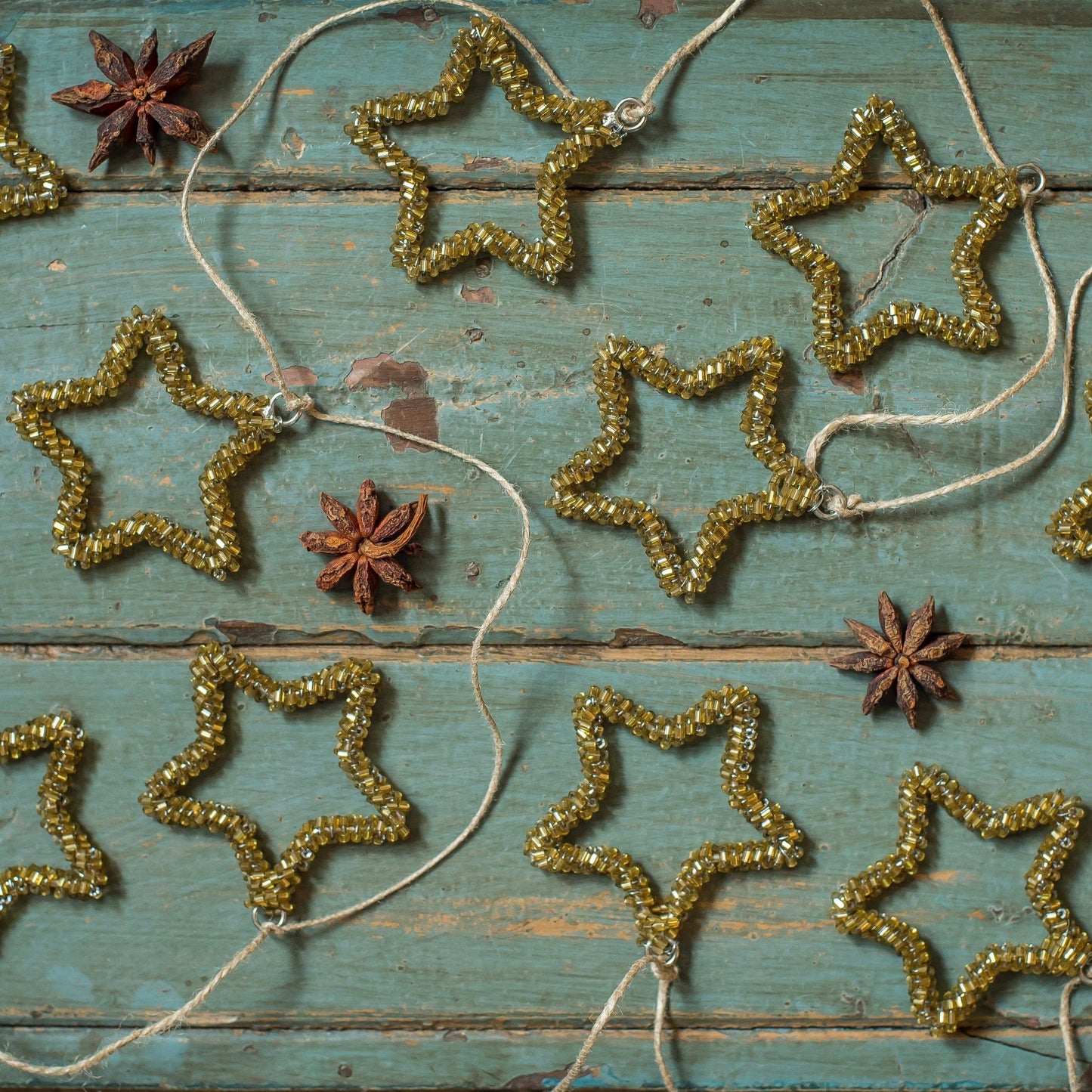 Antique Gold Glass Beaded Star Garland