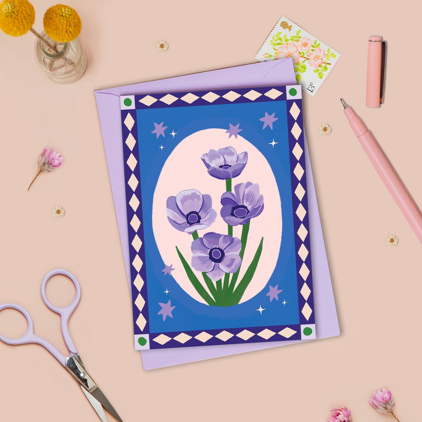 Anemone Flower + Sparkle Card | Just Because, Any Occasion