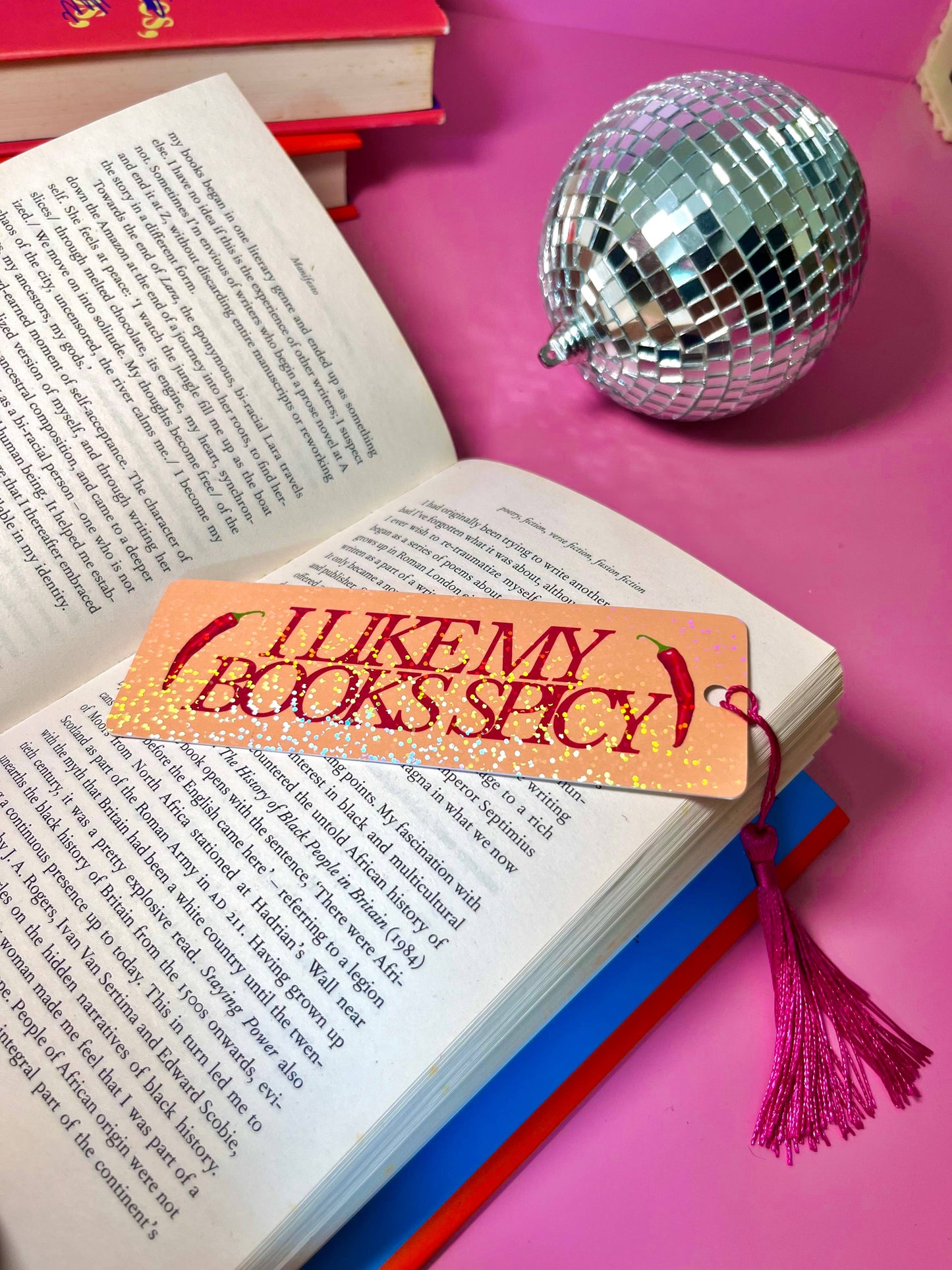 I Like My Books Spicy Holographic Tassle Bookmark -Romantasy