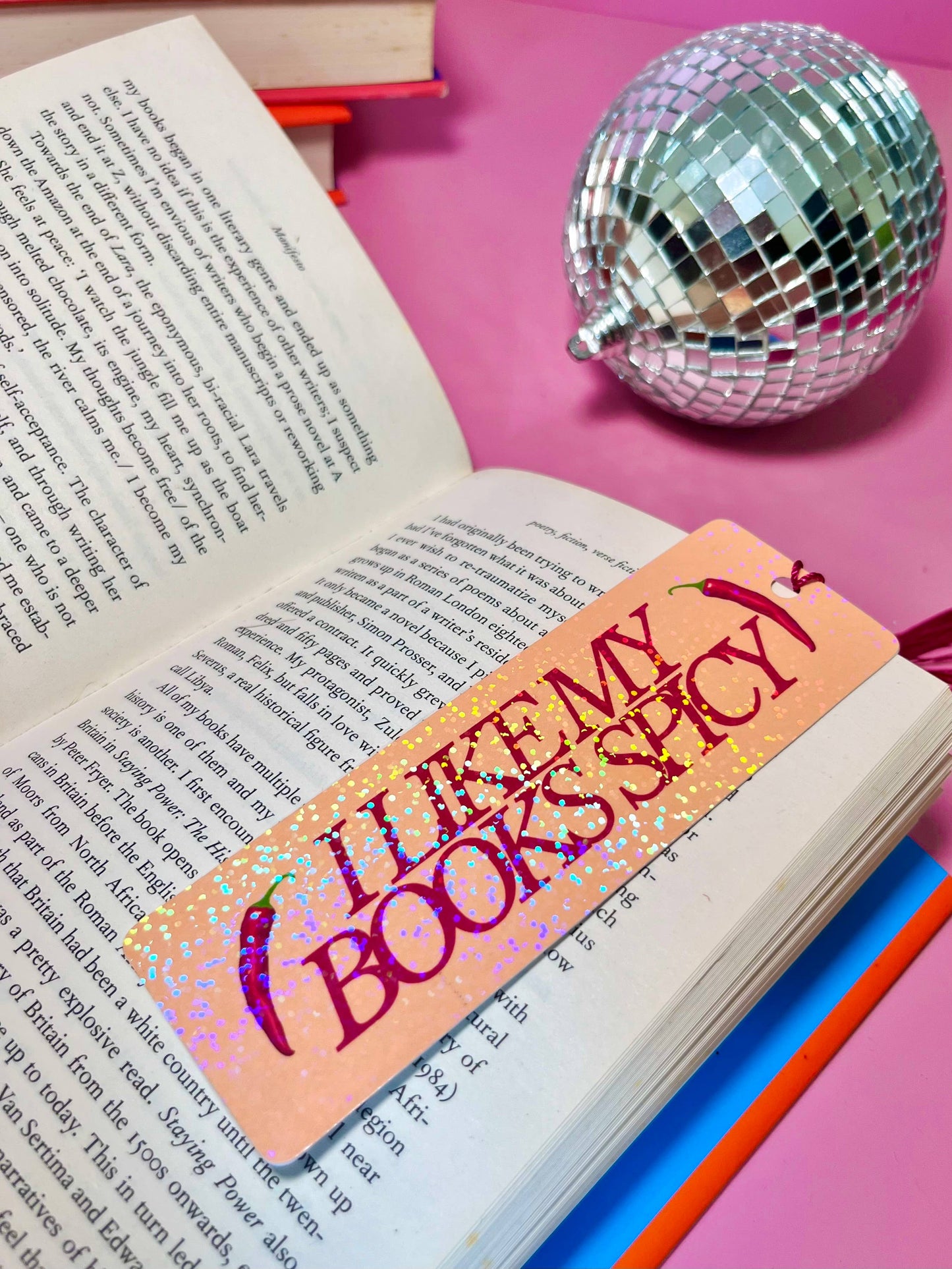 I Like My Books Spicy Holographic Tassle Bookmark -Romantasy