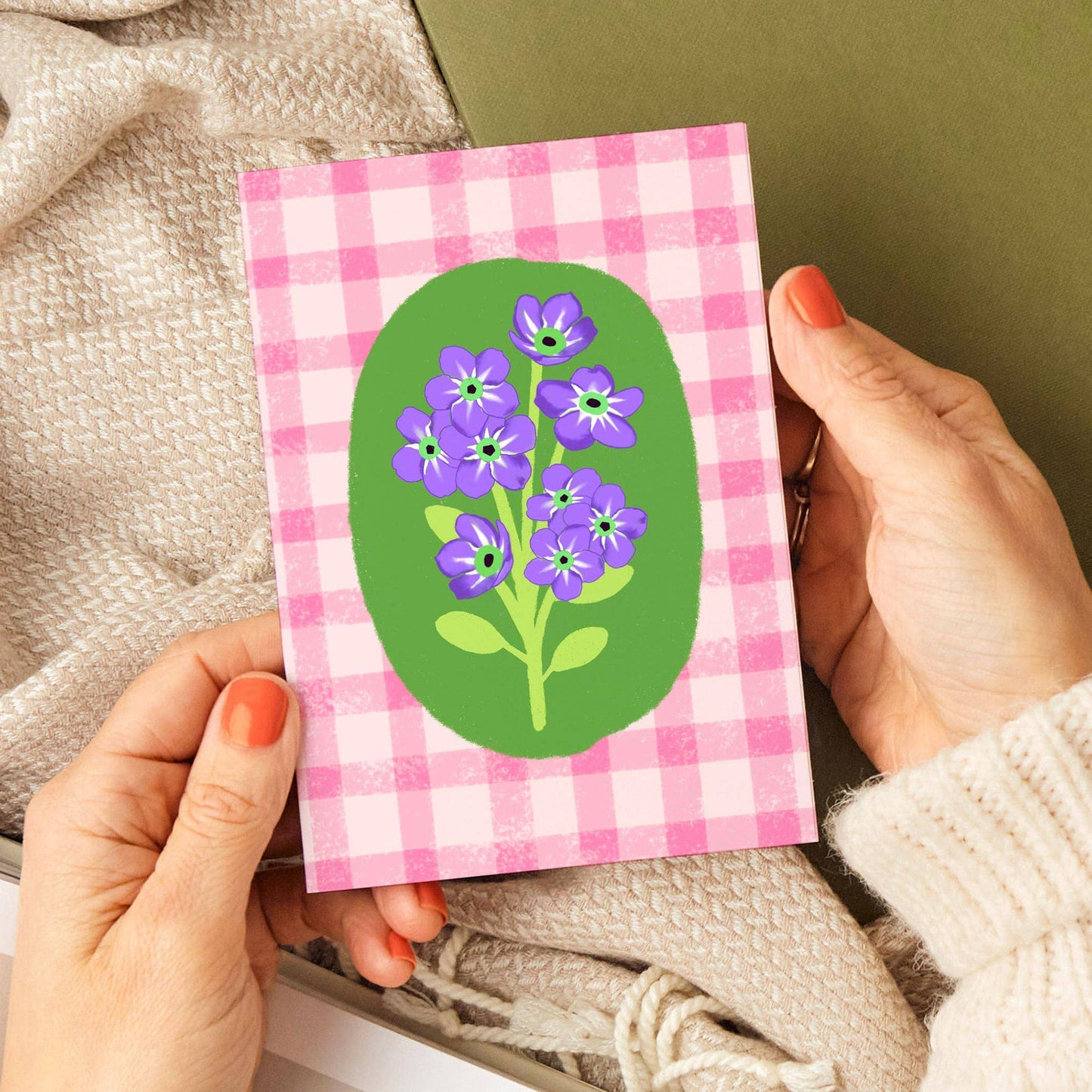 Floral Pink Gingham Card | Just Because, Any Occasion