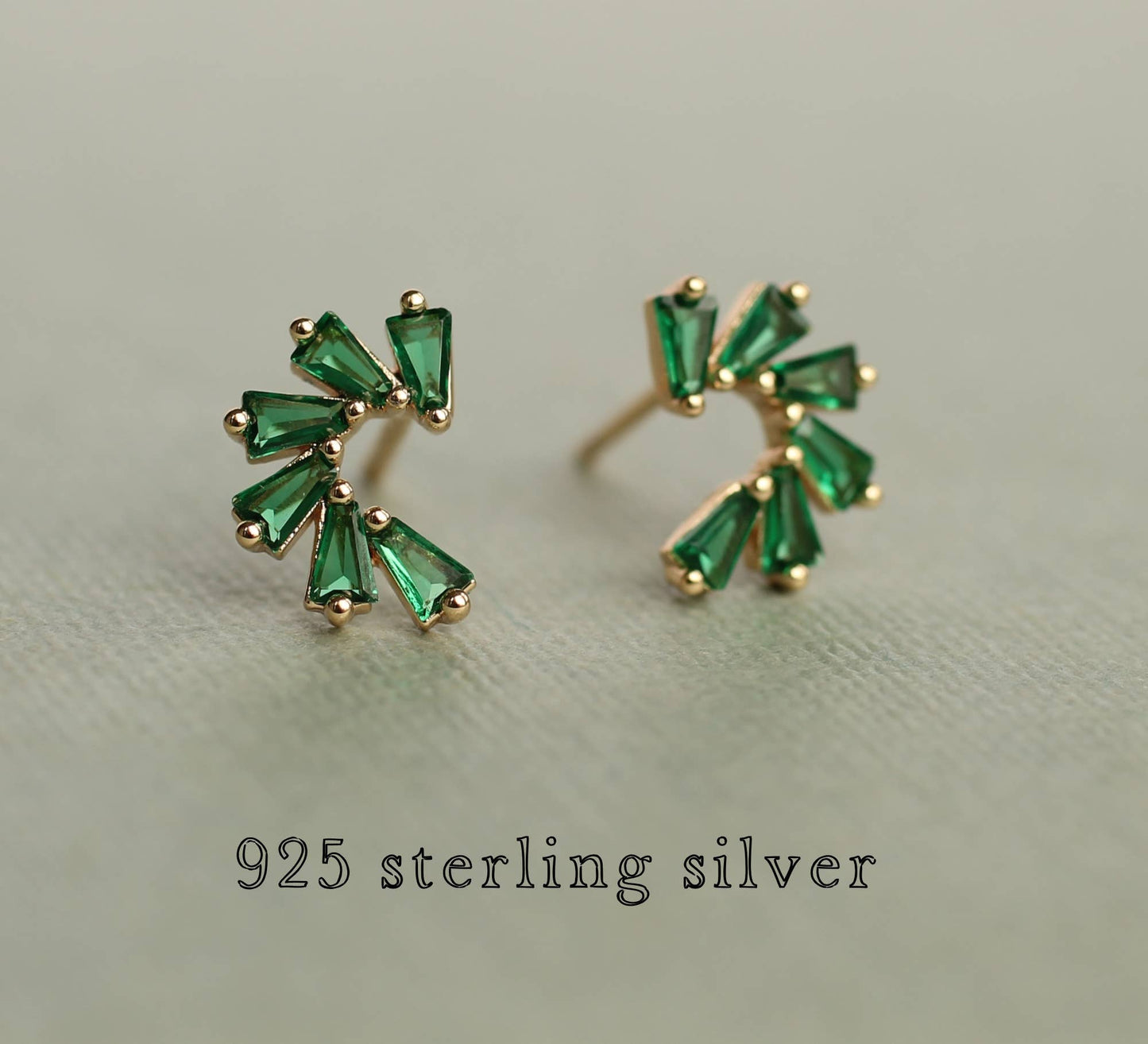 Emerald Green Sterling Silver Pinwheel Stud Earrings