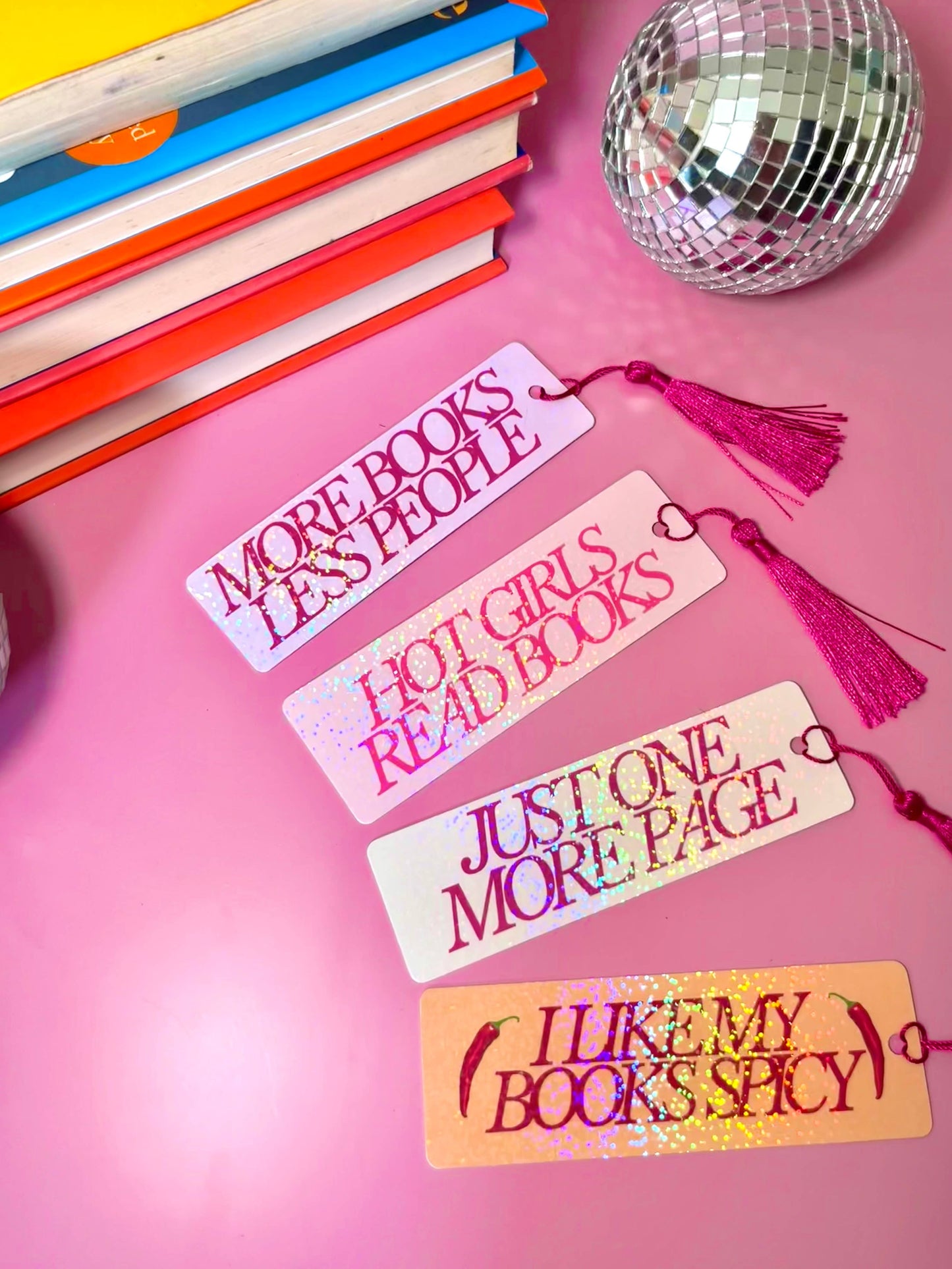 I Like My Books Spicy Holographic Tassle Bookmark -Romantasy