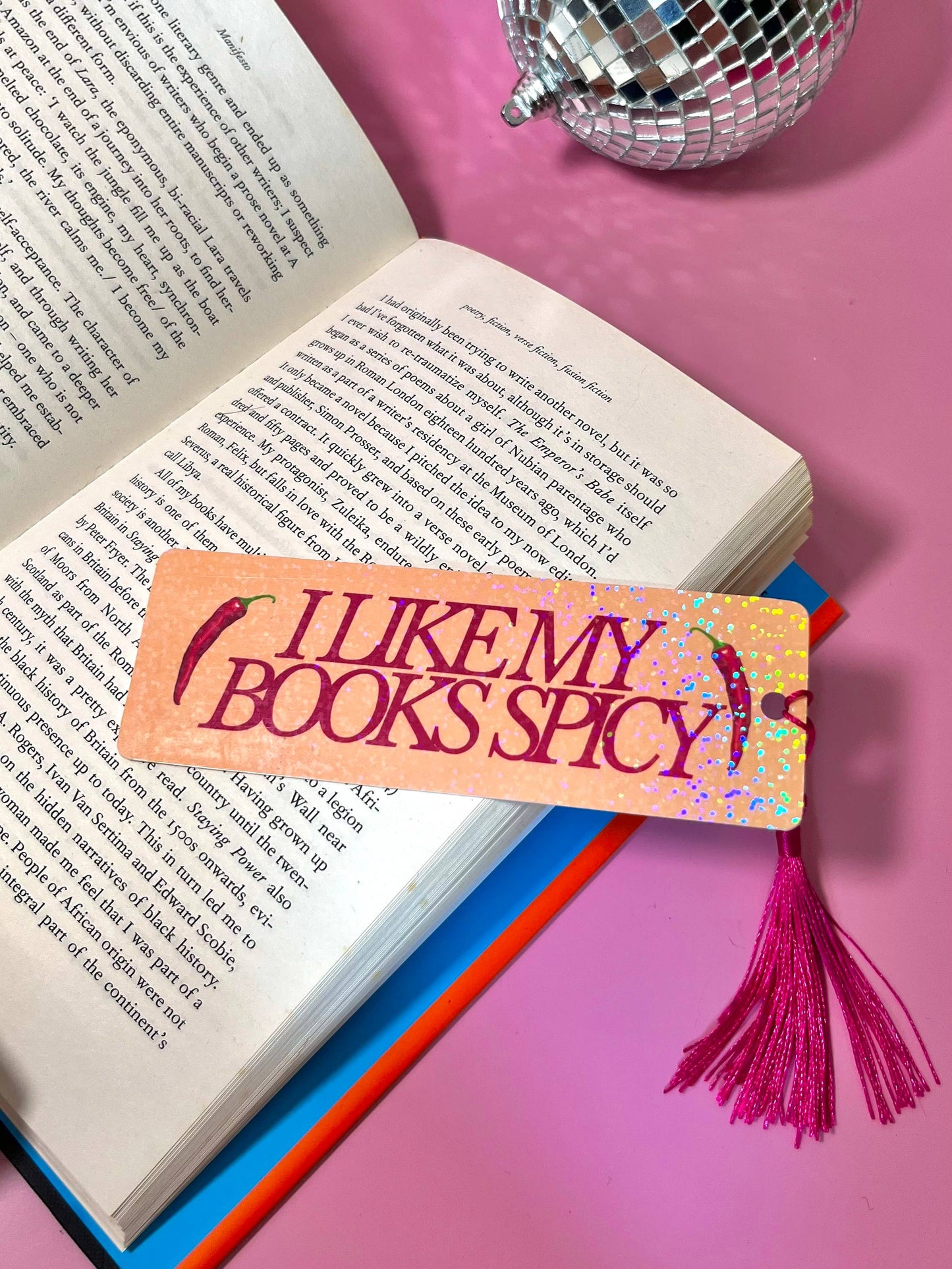 I Like My Books Spicy Holographic Tassle Bookmark -Romantasy