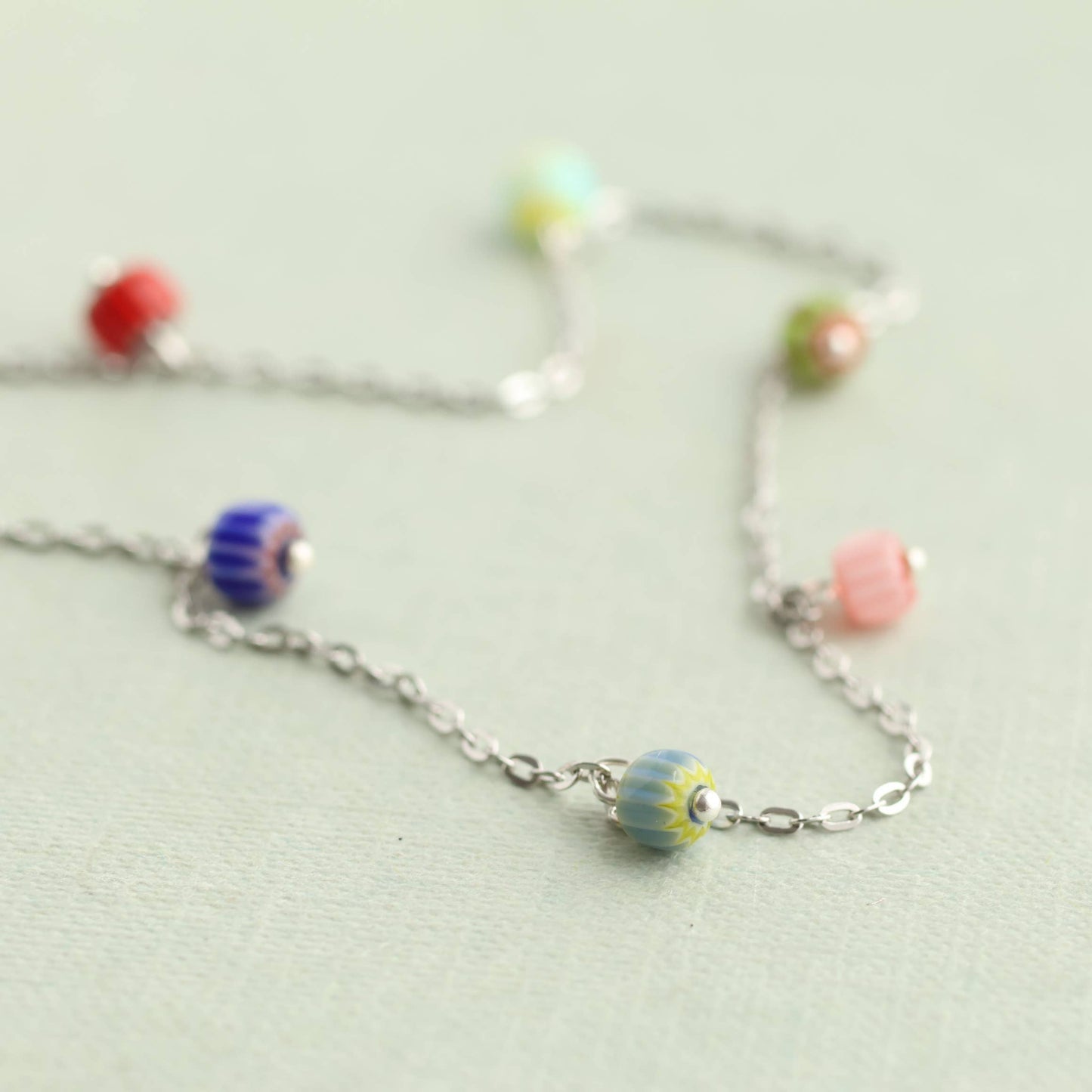 Dainty Millefiori Glass Charm Necklace