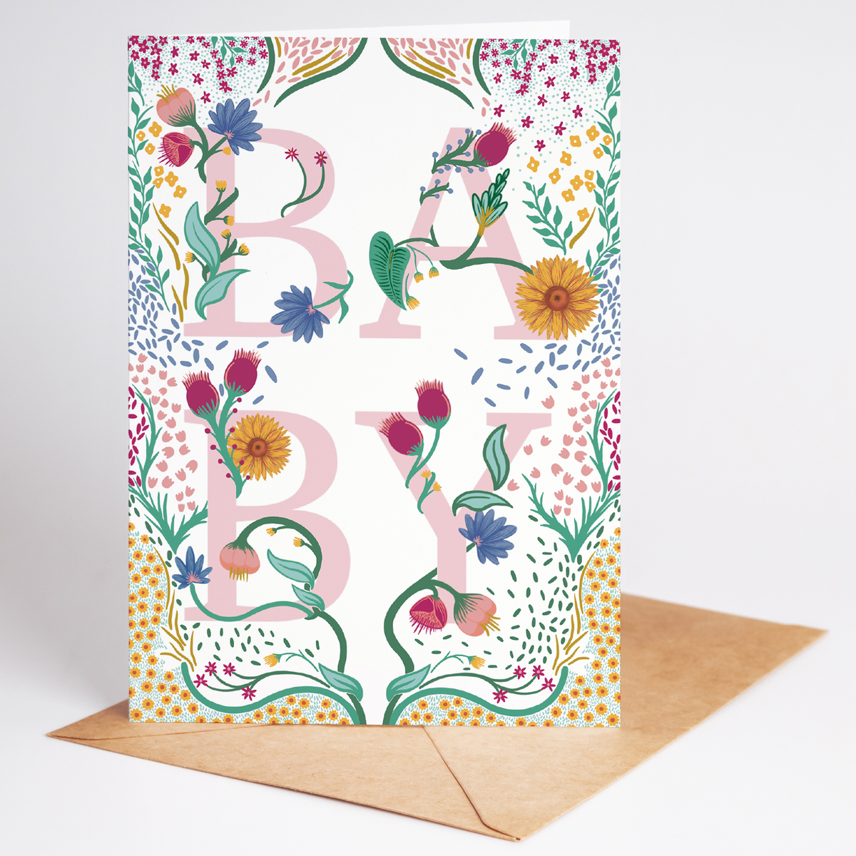 New Baby Card | Pretty Floral | Pink Girl Boy