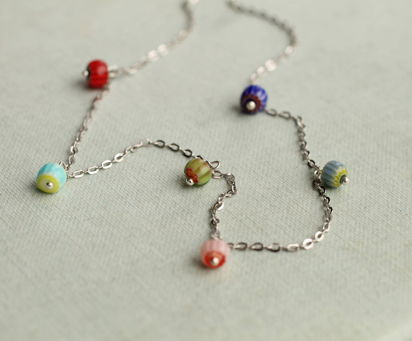 Dainty Millefiori Glass Charm Necklace