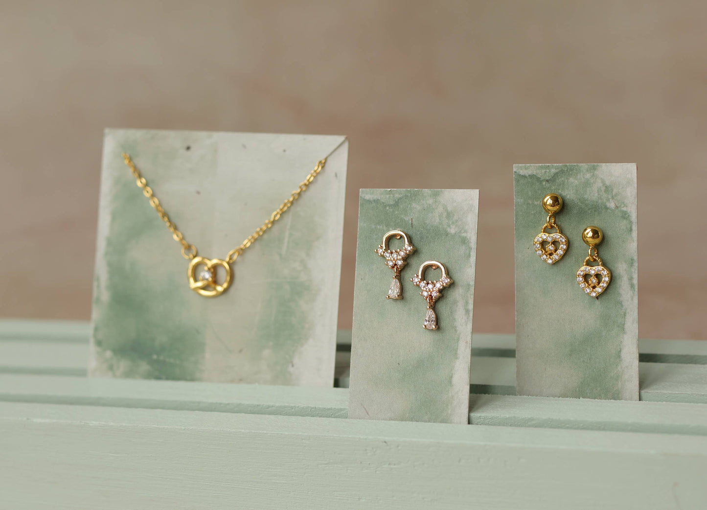 Rustic Crystal Gold Trio Stud Earrings