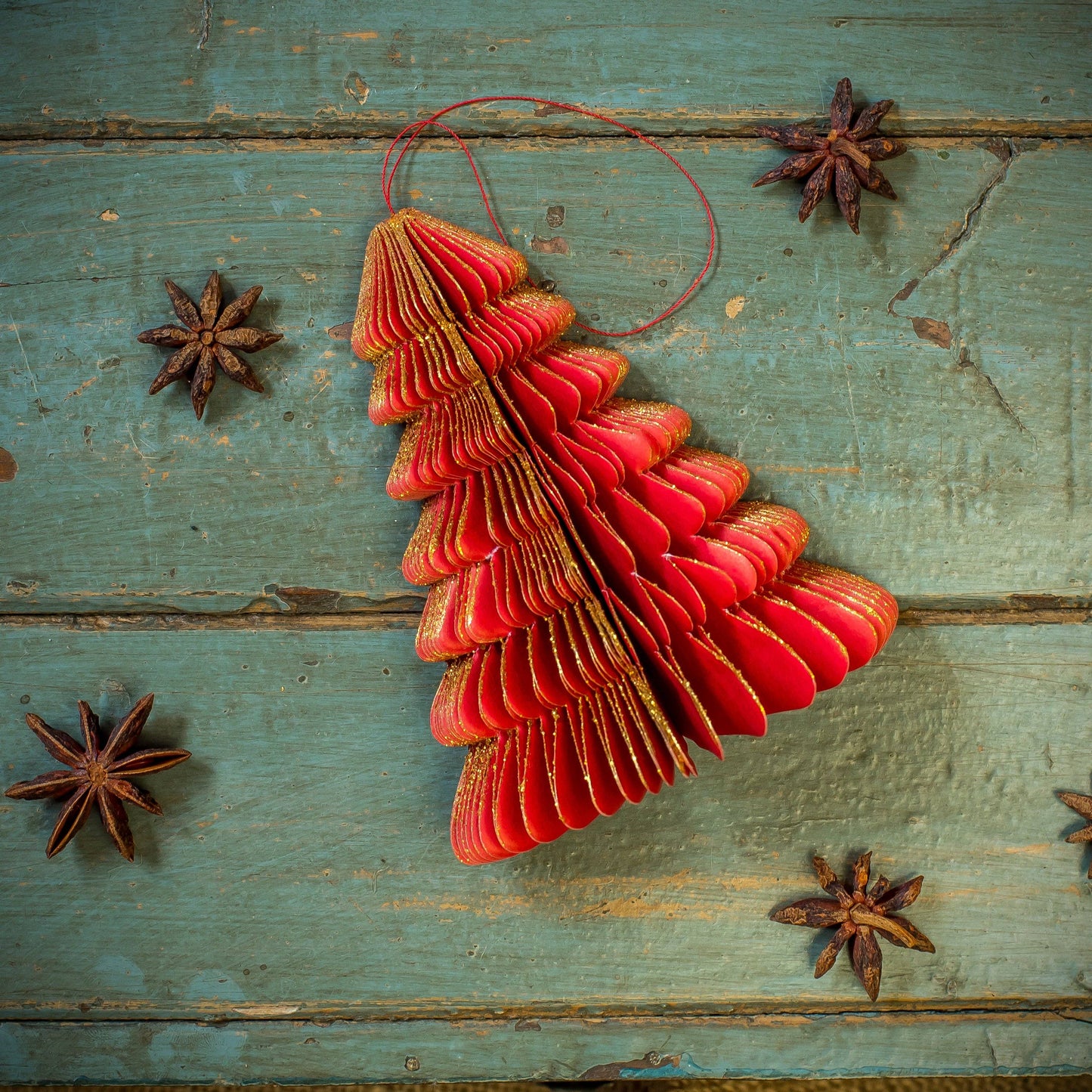 Red Paper Honeycomb Trees