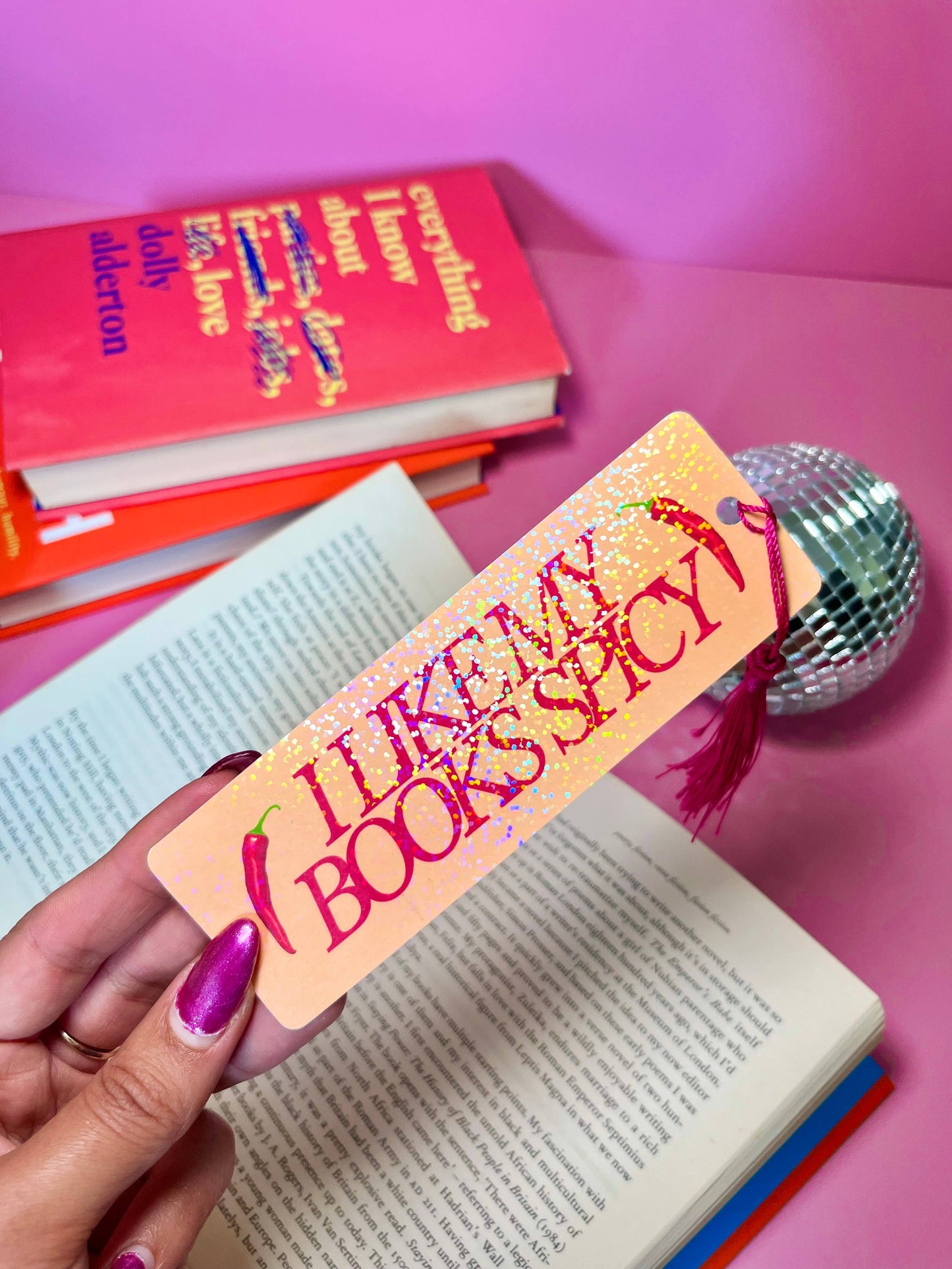 I Like My Books Spicy Holographic Tassle Bookmark -Romantasy