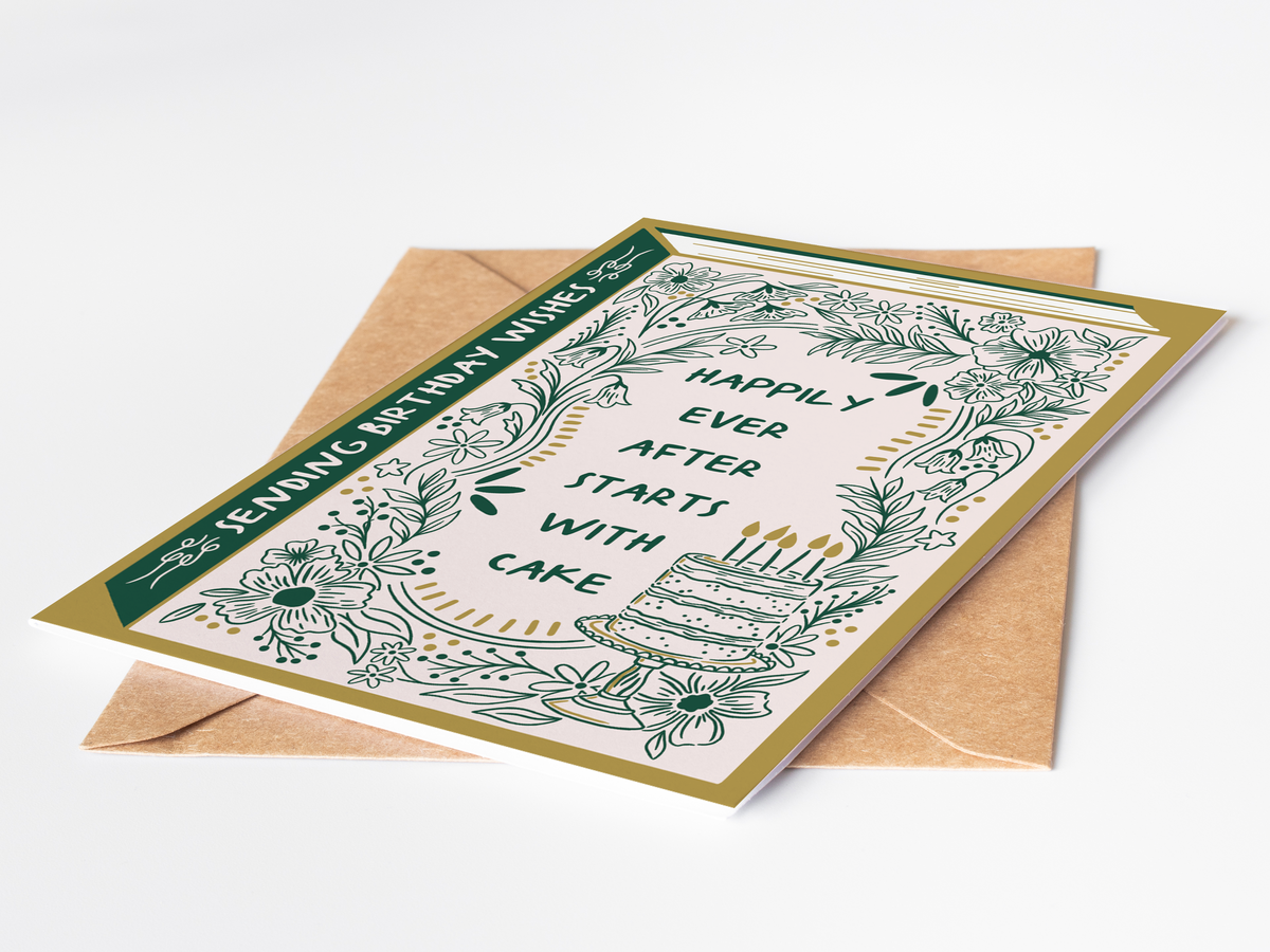 Bookish Birthday Card | Book Lover | Die Cut | Gold Foil