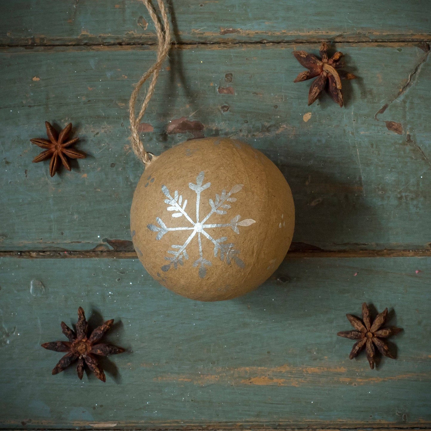 Kraft Papier Mache Baubles with Silver Decoration - 3 Designs