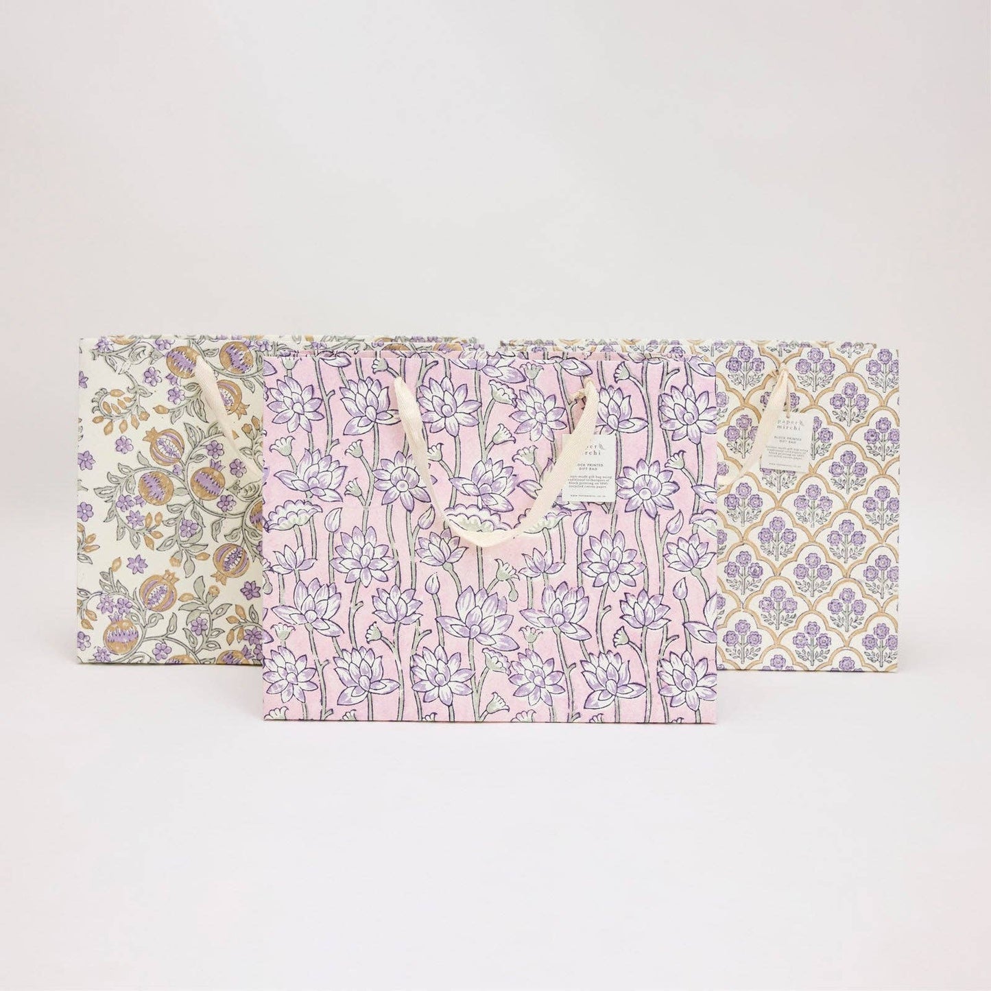 Hand Block Printed Gift Bags (Large) - Lavender