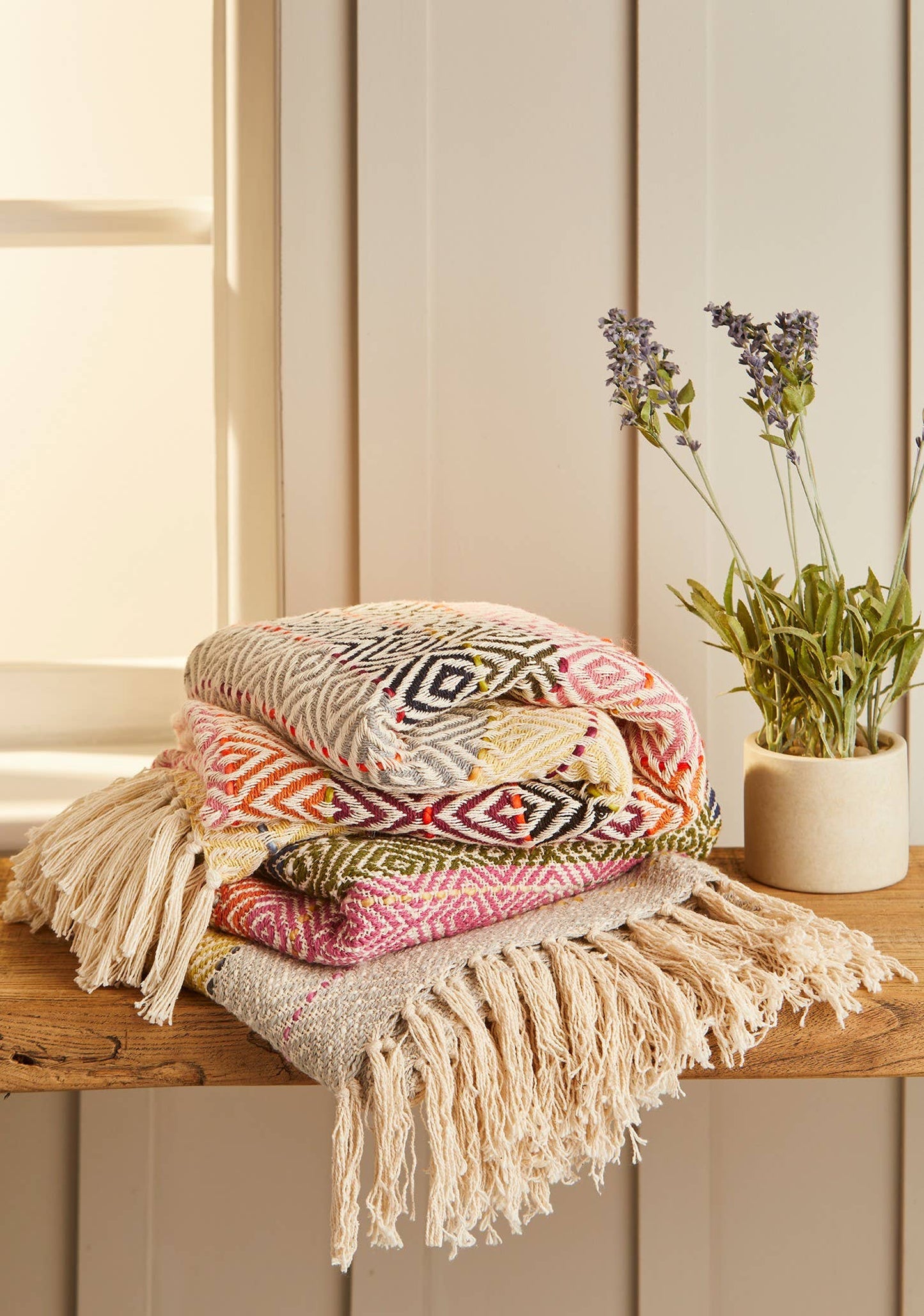 Multi Diamond Handloom Cotton Throw