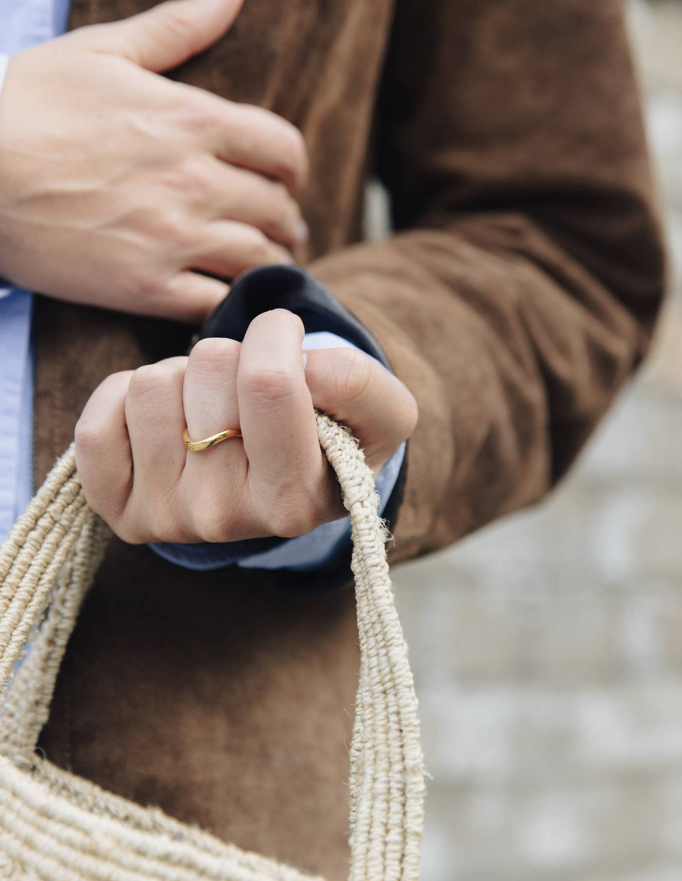 Gold Organic Flow Band Ring, Waterproof