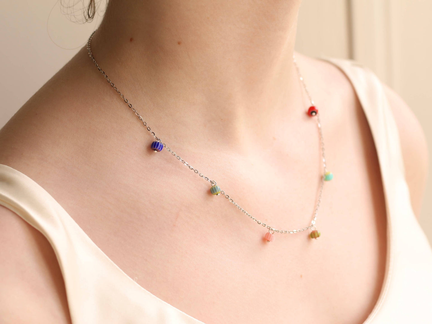 Dainty Millefiori Glass Charm Necklace