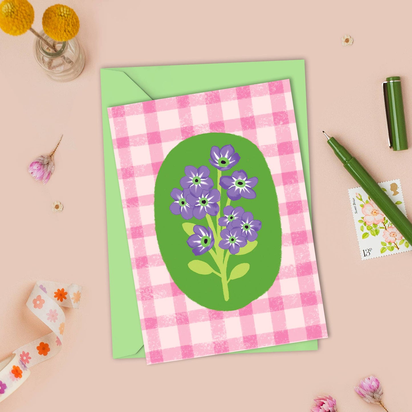 Floral Pink Gingham Card | Just Because, Any Occasion