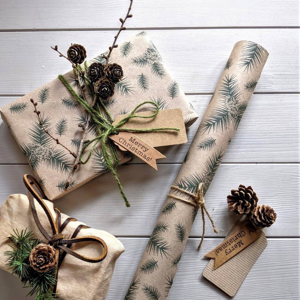 Pine Cone Kraft Wrapping Paper | 3mtr roll | Eco Gift Wrap