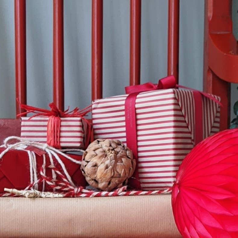 Red Stripy Brown Kraft Wrapping Paper | 3mtr | Eco Gift Wrap