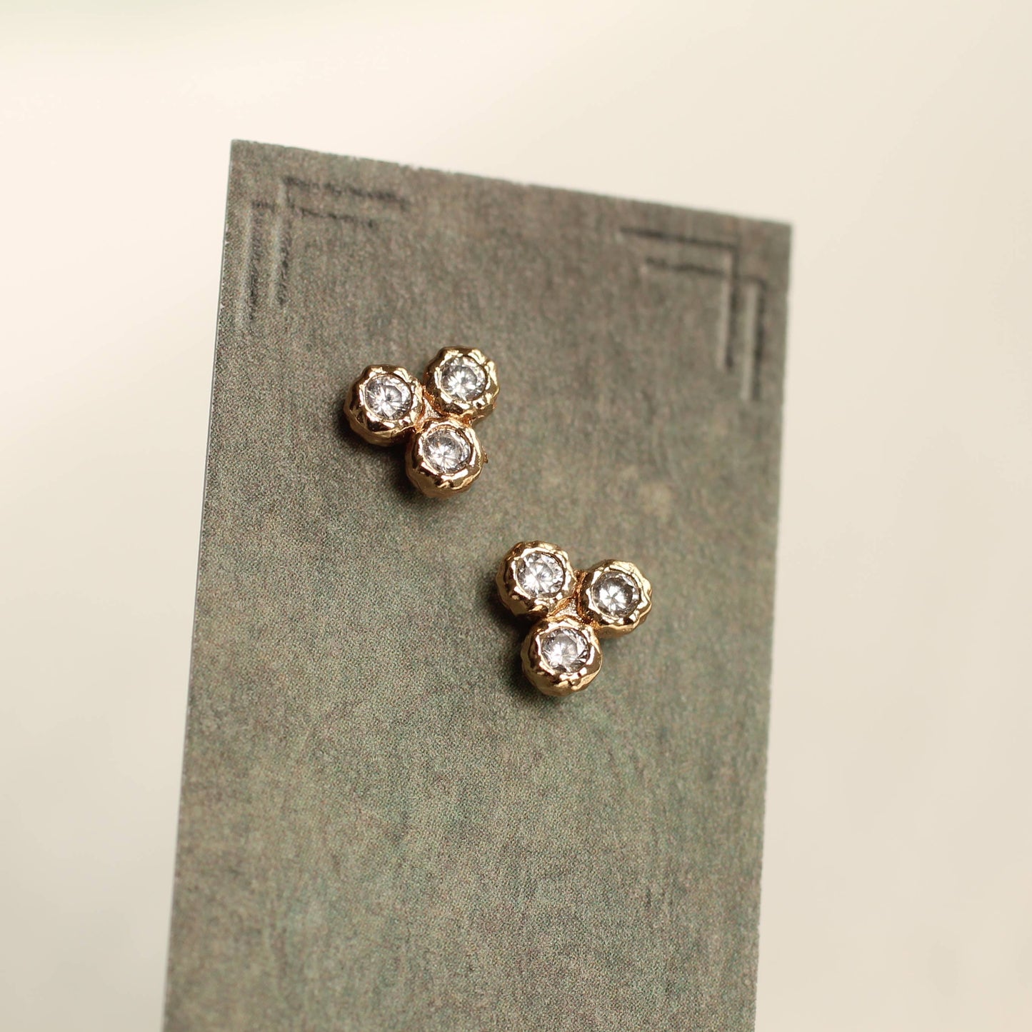 Rustic Crystal Gold Trio Stud Earrings