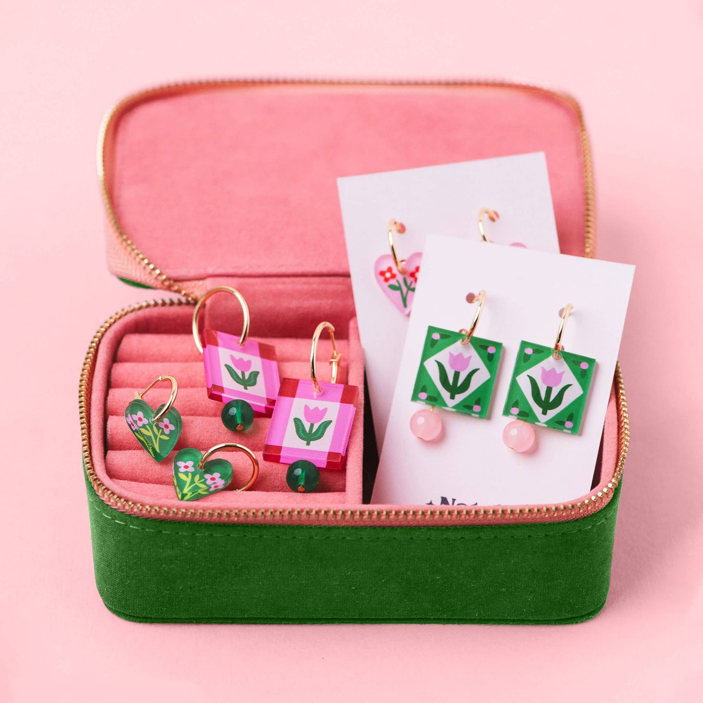 Charm Hoop Earrings | Gold | Floral Colourful Jewellery Gift