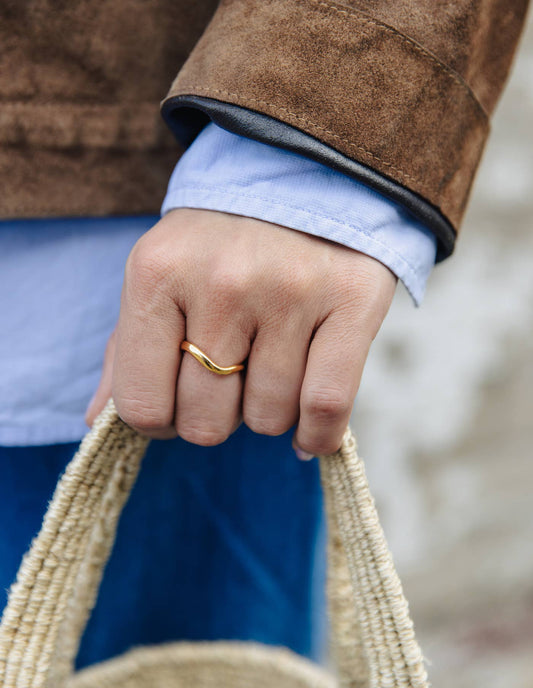 Gold Organic Flow Band Ring, Waterproof