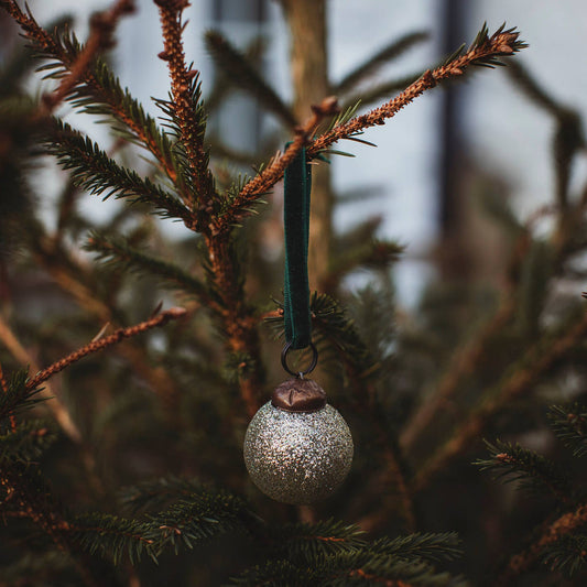 Mini Silver Glitter Ball Bauble