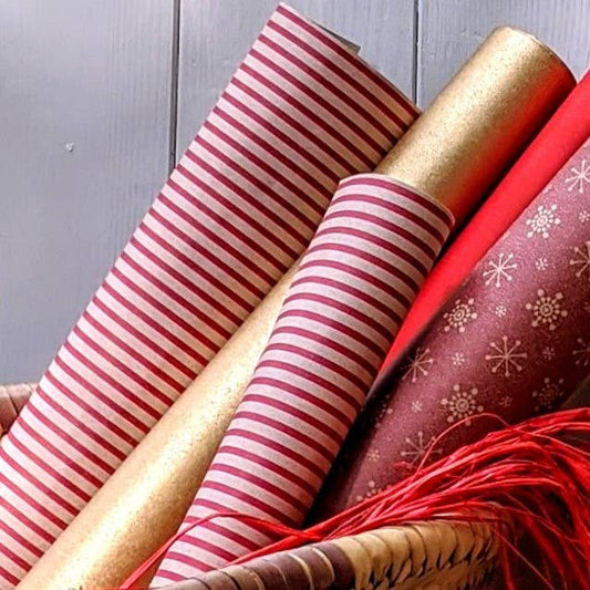 Red Stripy Brown Kraft Wrapping Paper | 3mtr | Eco Gift Wrap
