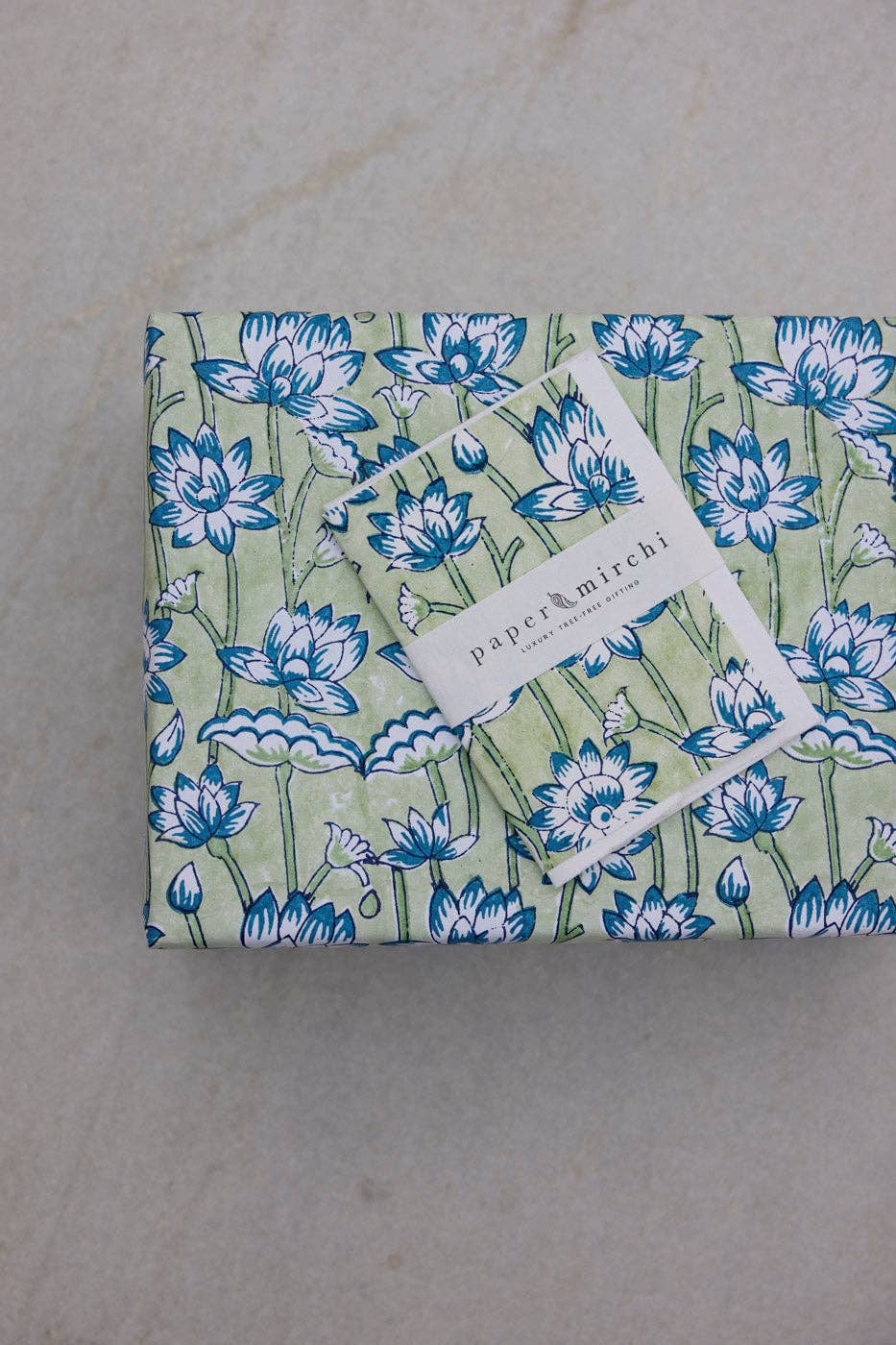 Hand Block Printed Greeting Card - Lotus Indigo