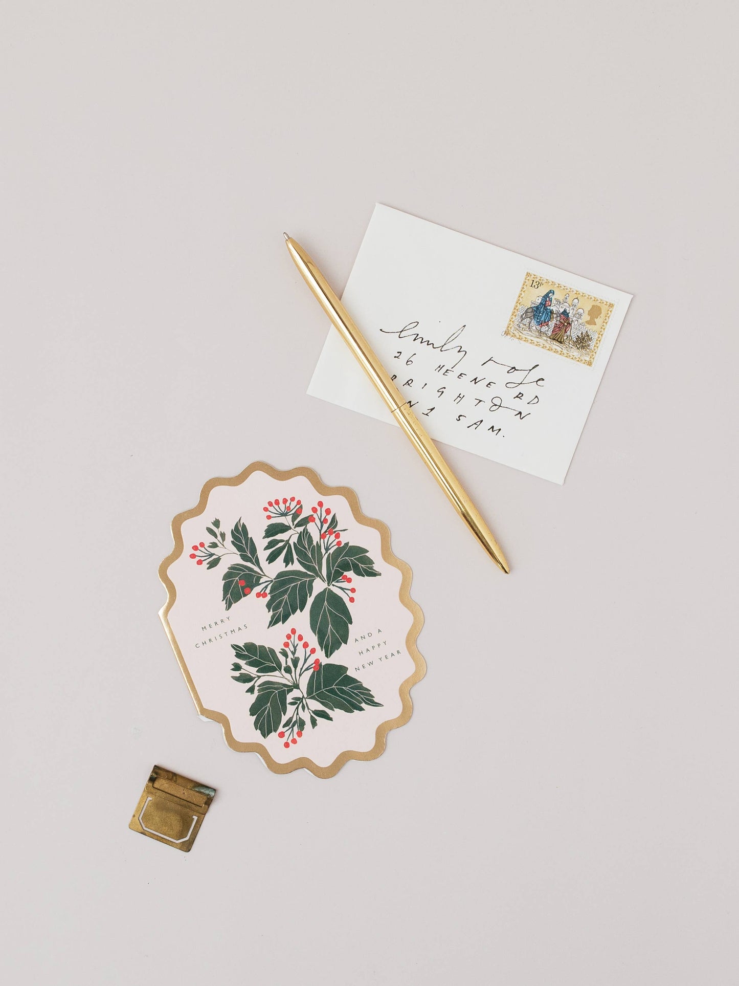 MERRY CHRISTMAS AND A HAPPY NEW YEAR SCALLOP DIE CUT HOLIDAY CARD