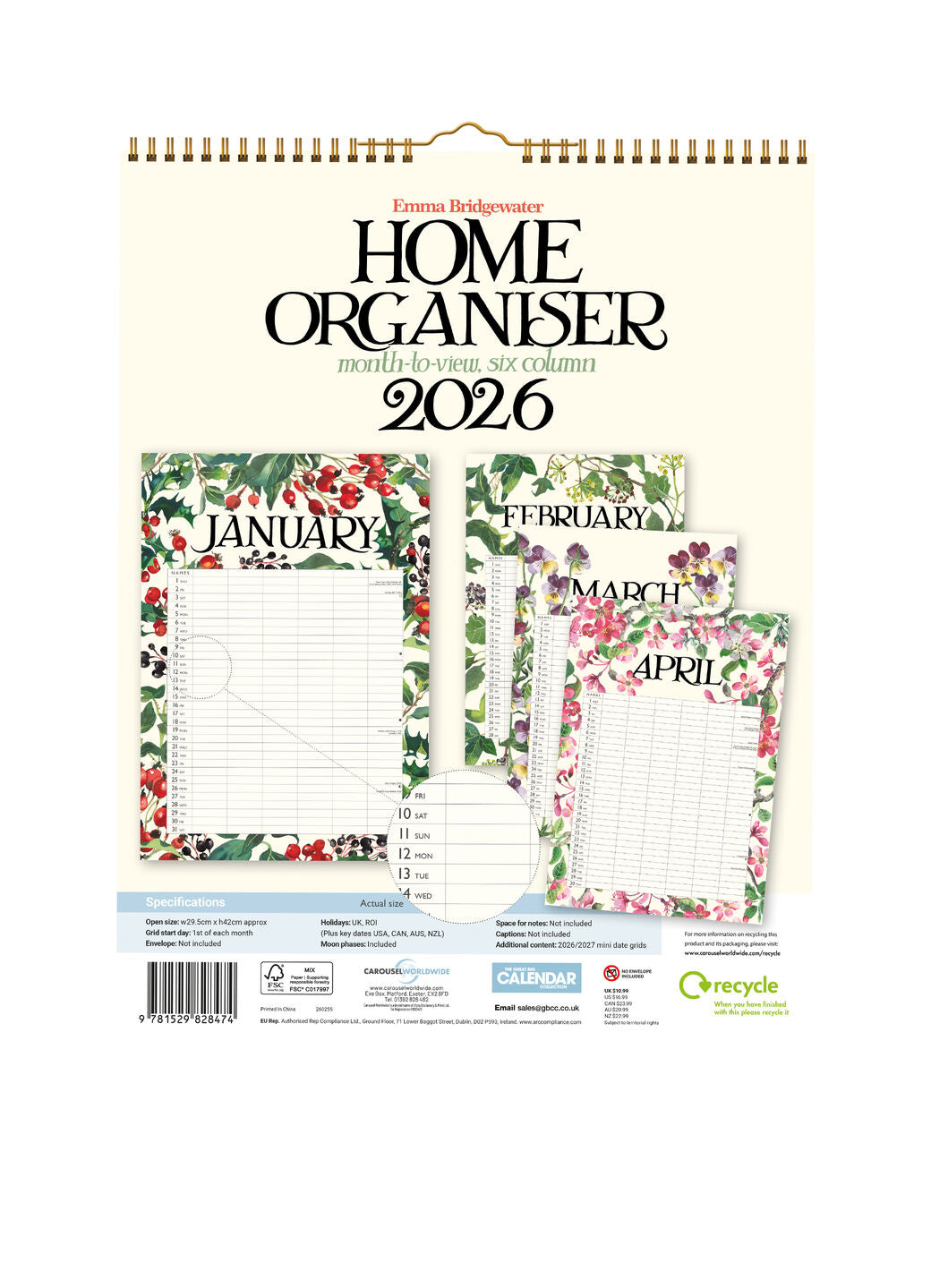Garden Flowers A3 Home Organiser 2026