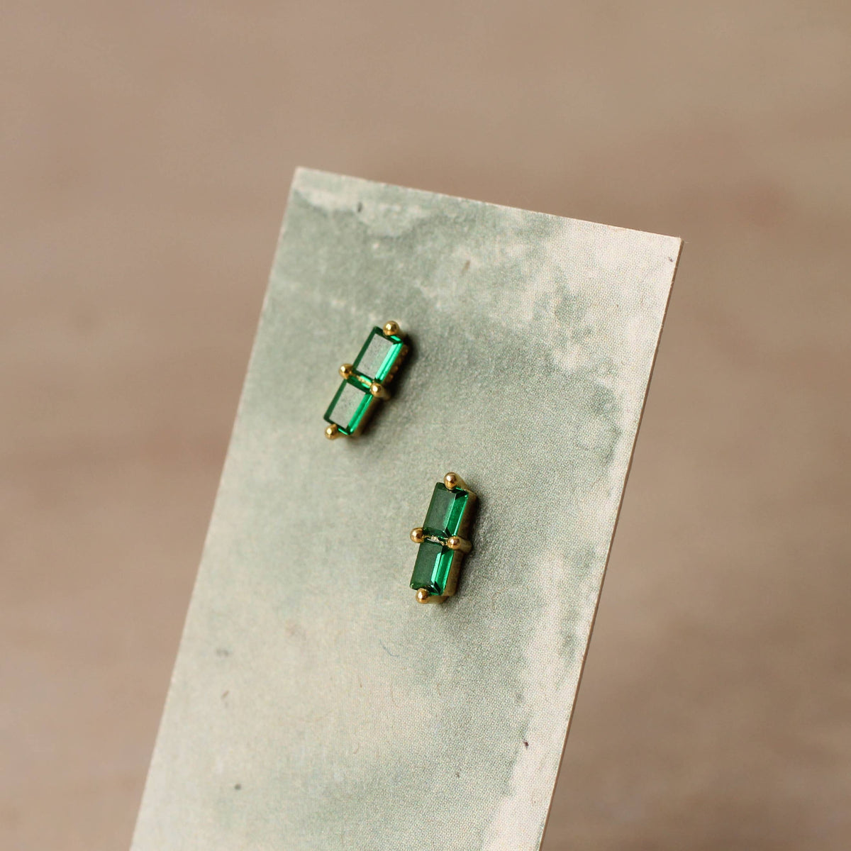 Emerald Baguette Sterling Silver Stud Earrings