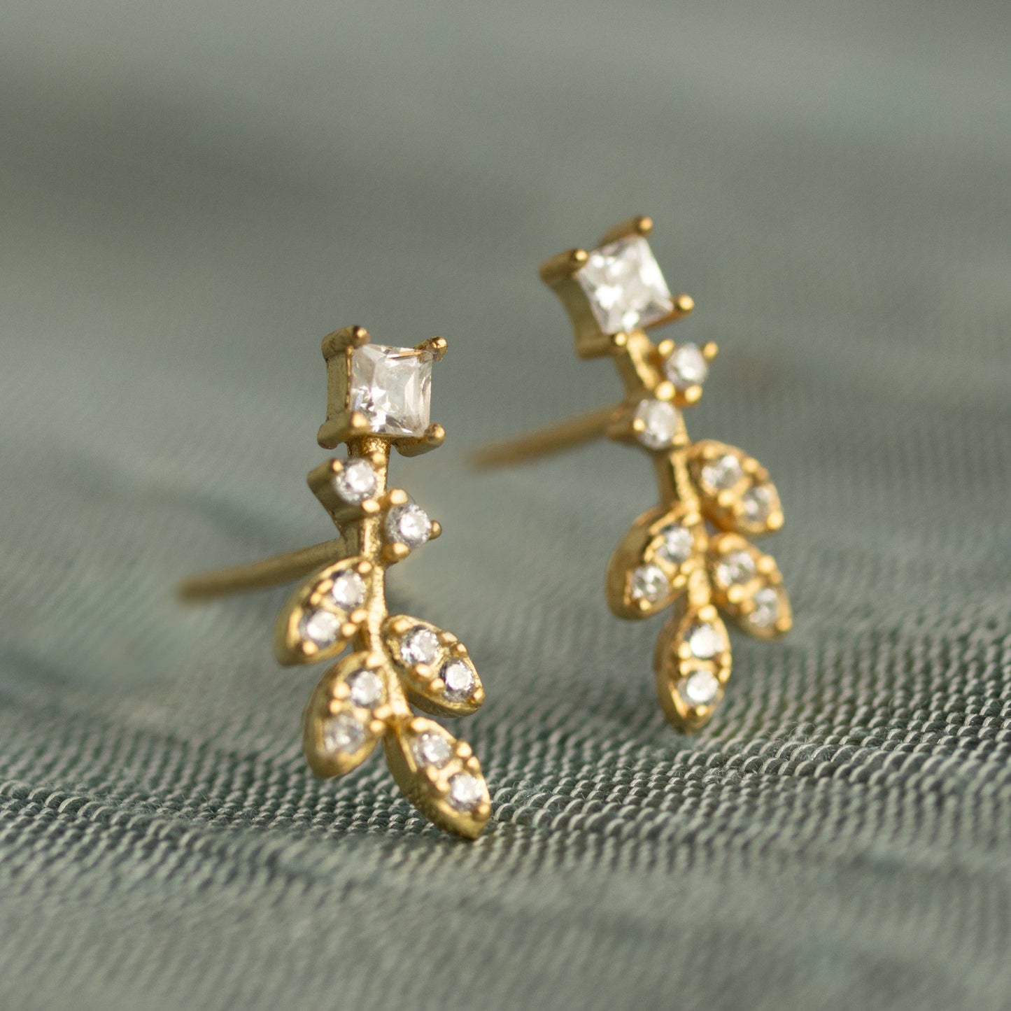 Crystal Feather Stud Earrings