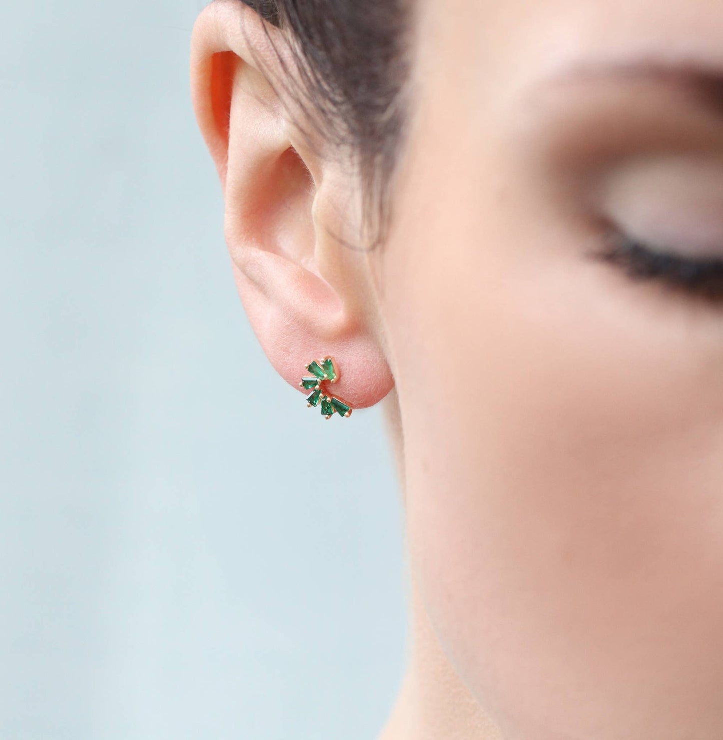 Emerald Green Sterling Silver Pinwheel Stud Earrings