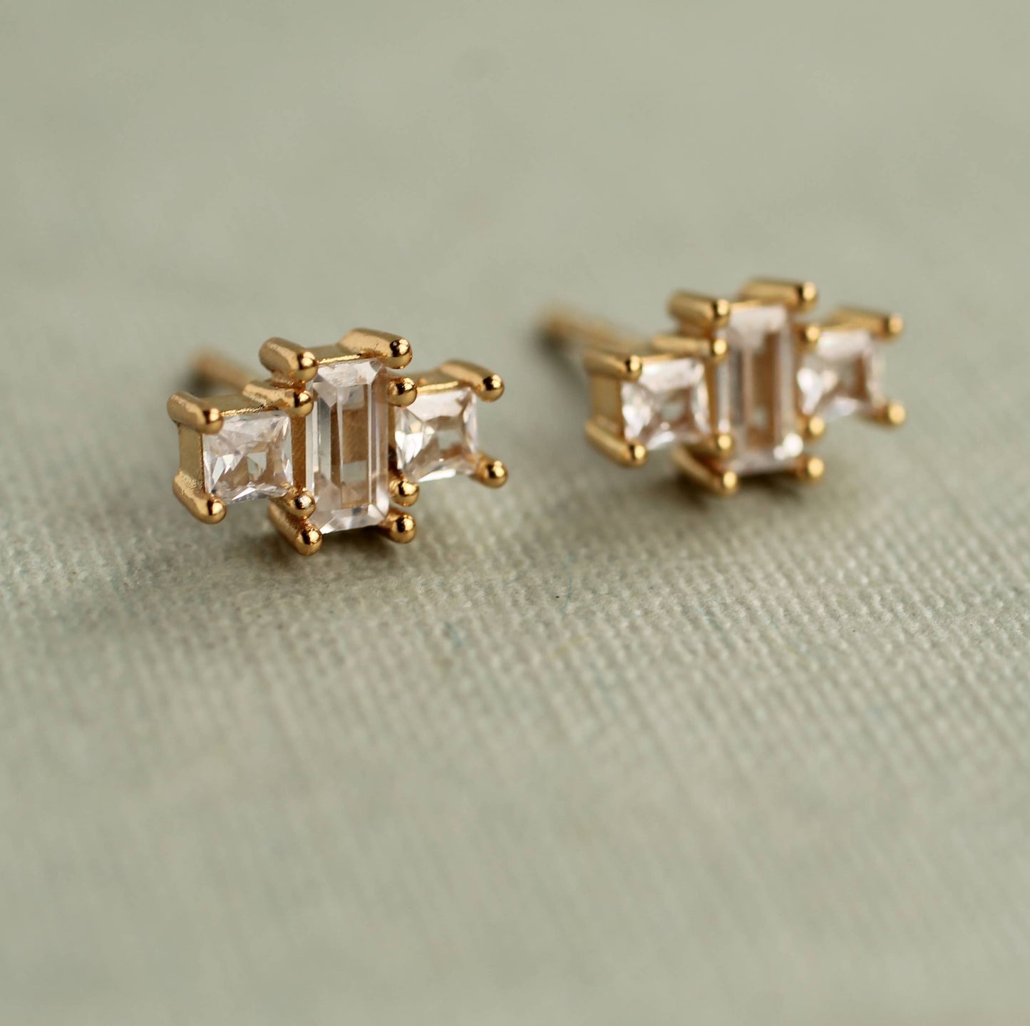 Art Deco Crystal Pyramid Vermeil Stud Earrings