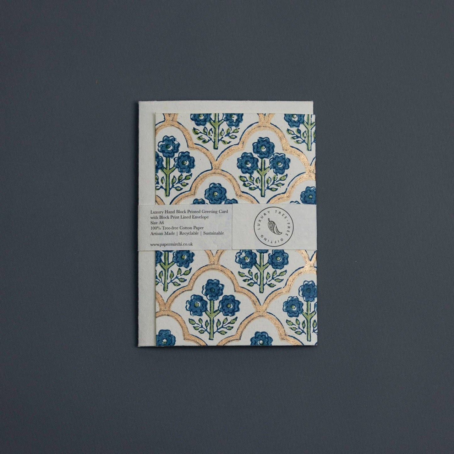 Hand Block Printed Greeting Card - Trellis Indigo