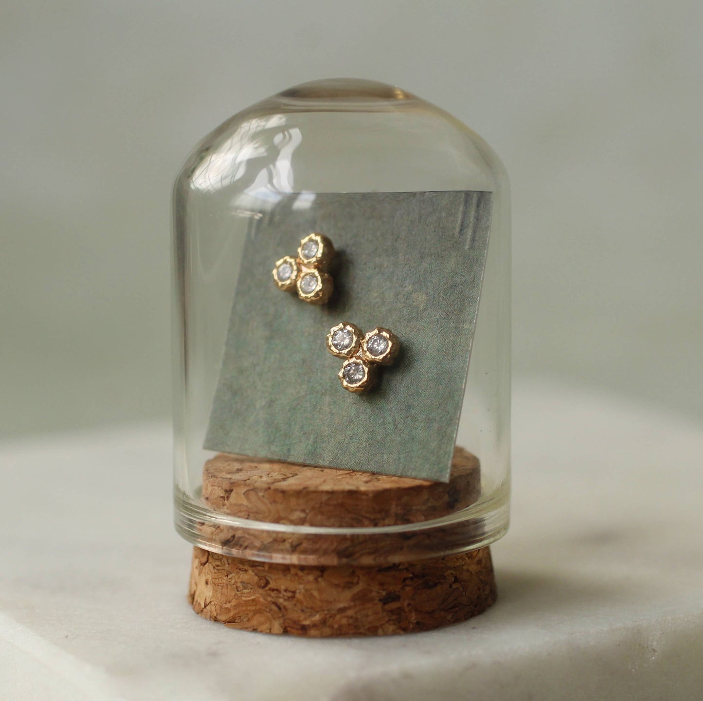 Rustic Crystal Gold Trio Stud Earrings