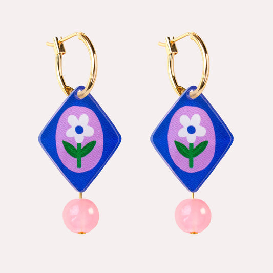Charm Hoop Earrings | Gold | Floral Colourful Jewellery Gift