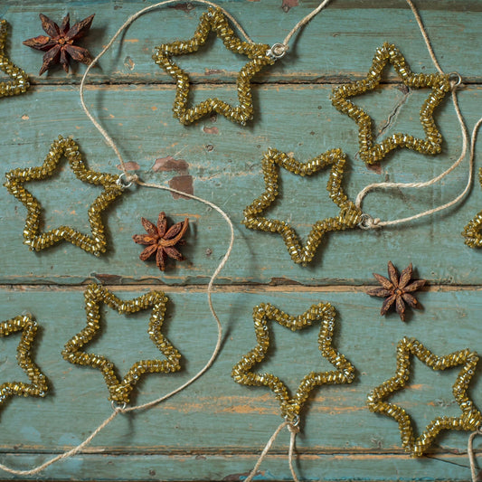 Antique Gold Glass Beaded Star Garland