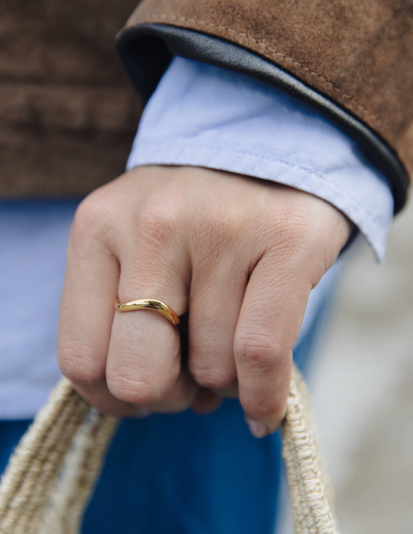 Gold Organic Flow Band Ring, Waterproof