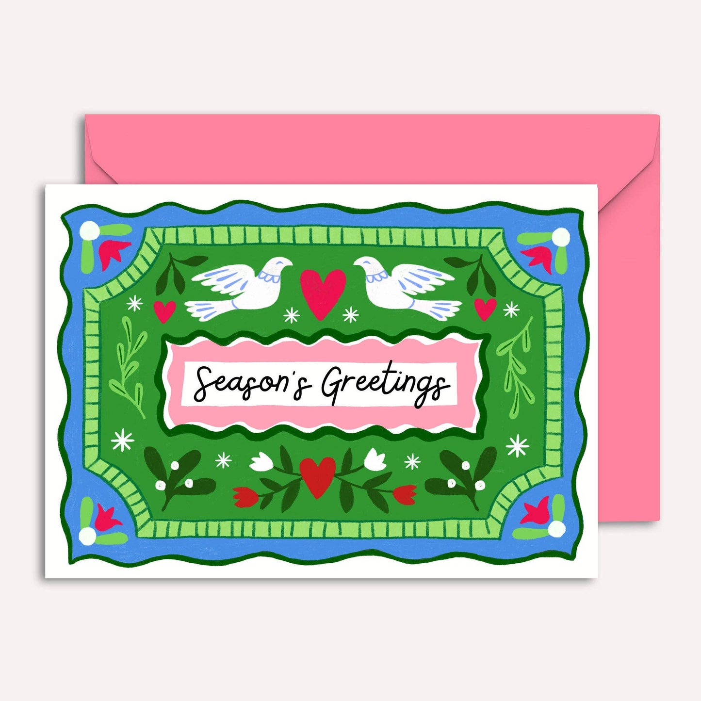 "Season's Greetings" Christmas Card | Vintage Folk Drawings