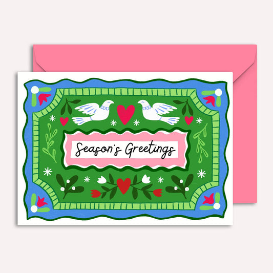 "Season's Greetings" Christmas Card | Vintage Folk Drawings