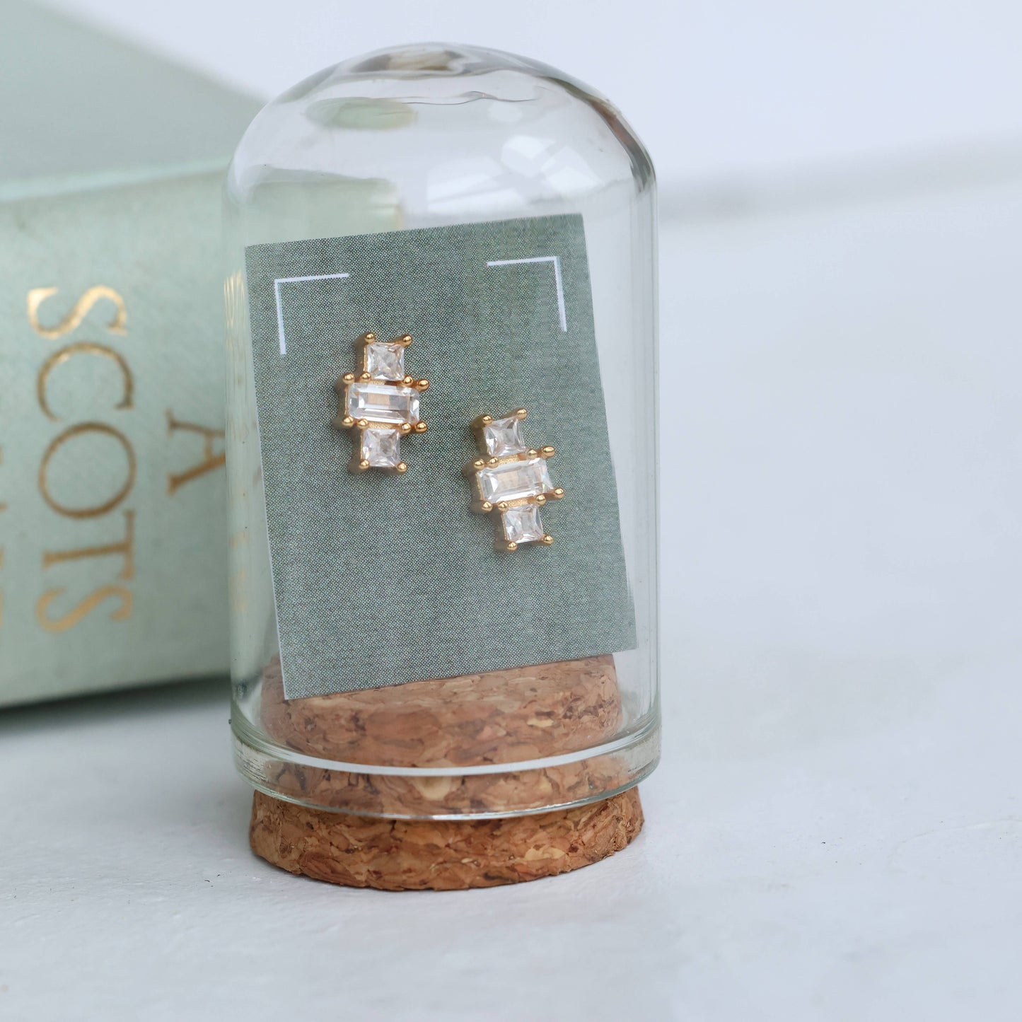 Art Deco Crystal Pyramid Vermeil Stud Earrings