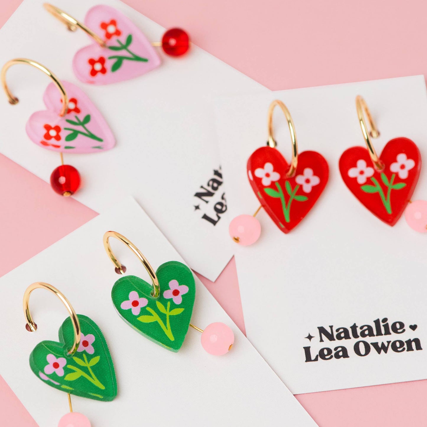 Heart Charm Hoop Earrings | Pink Floral | Jewellery Gift Her