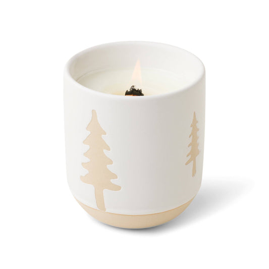 Paddywax Cypress & Fir Ceramic Candle with Wood Wick - White