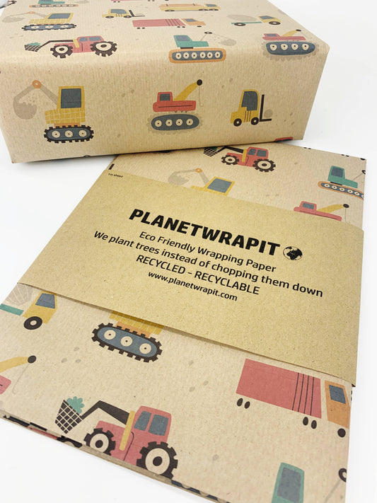 Diggers and Tractor Recycled Eco Kraft Wrapping Paper